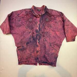 Vintage Mass! 1990s Pink Acid Wash Denim Long Sleeve Button Up Shirt